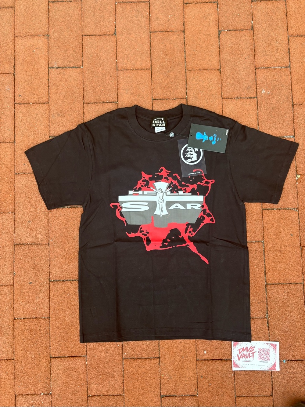 Hellstar Men’s Black Graphic Tee with Red and Silver Logo